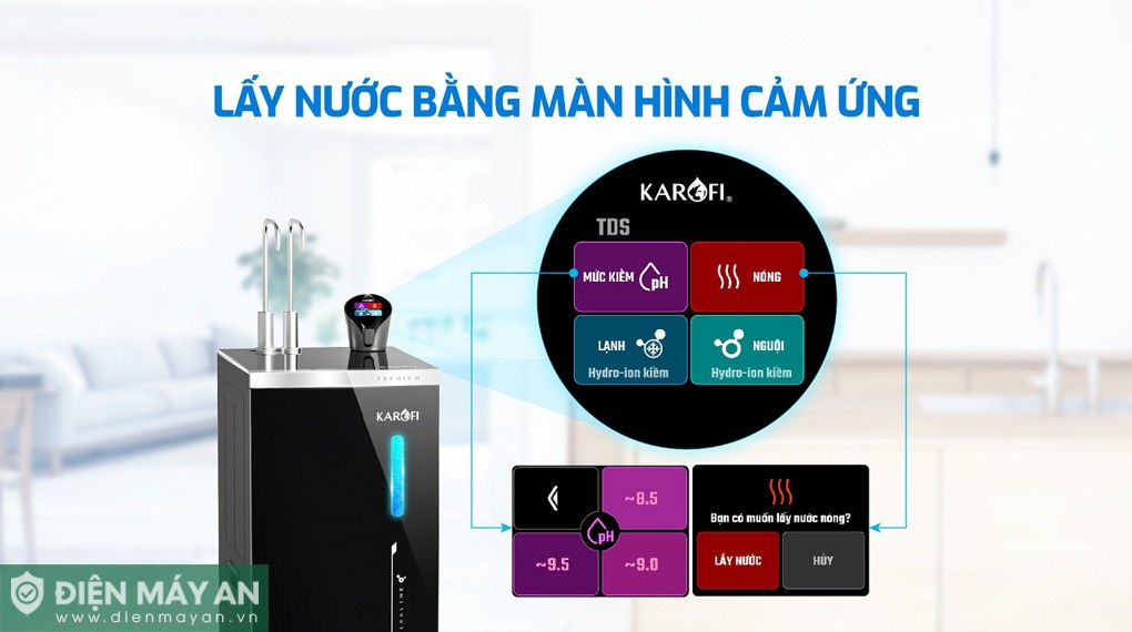 Máy lọc nước RO nóng nguội lạnh Hydro-ion kiềm Karofi KAE-S86 PRO 13 lõi